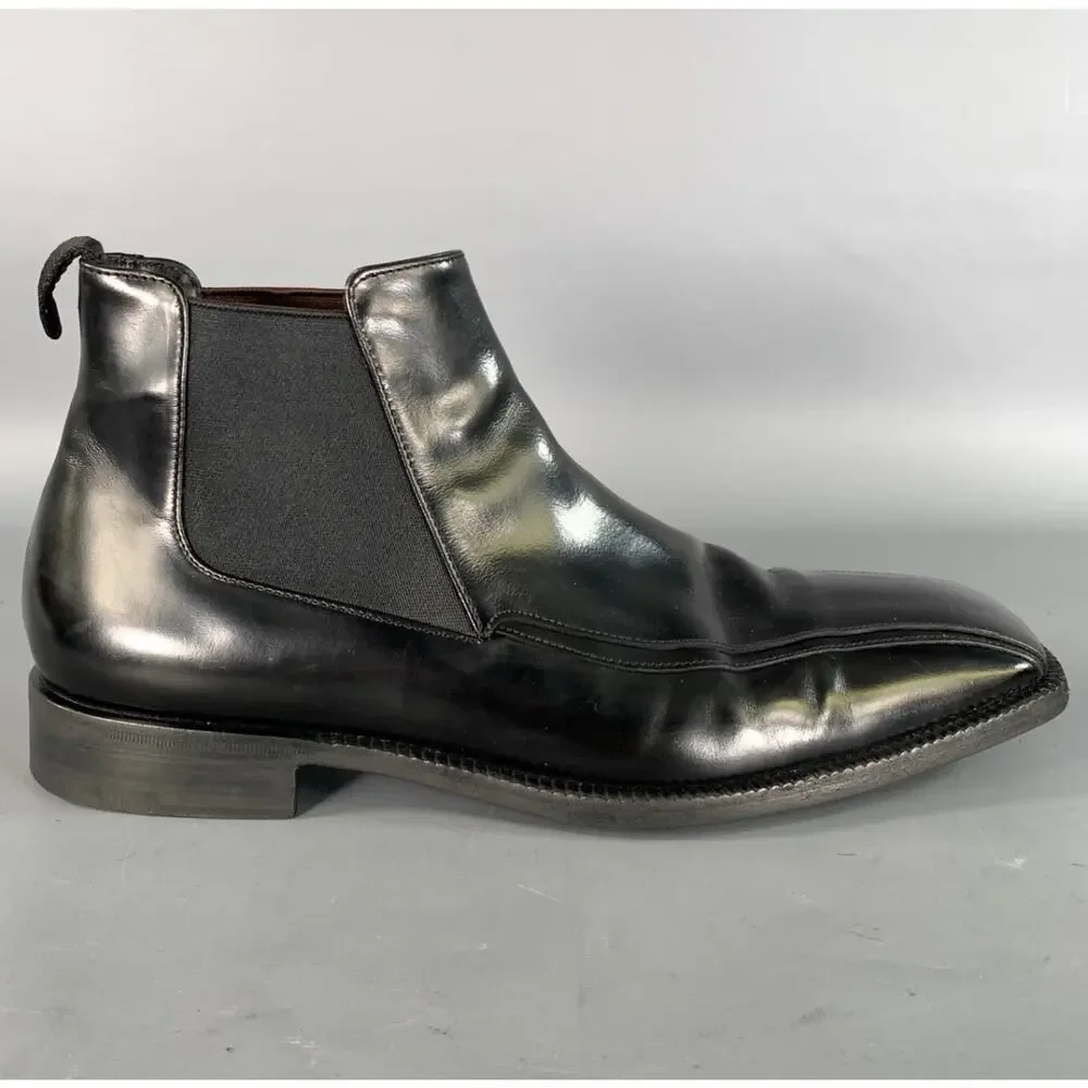 PRADA Size 9.5 Black Shimmery Leather Chelsea Boots